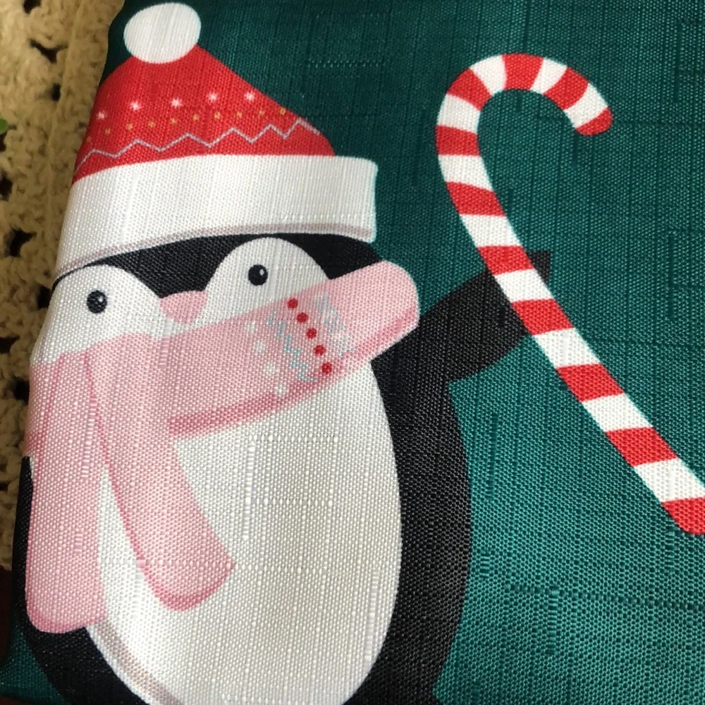 Holiday Penguin Shower Curtain with Santa Hats